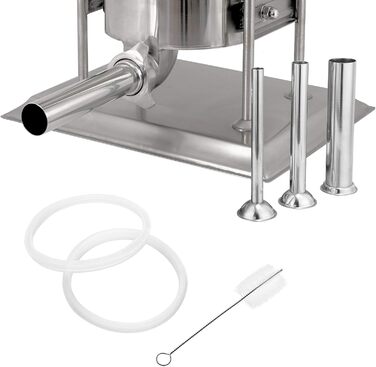 Професійна машина для наповнення ковбас Zelsius з нержавіючої сталі (3 літри, срібло) чотири різні труби для наповнення, наповнювач для ковбас, прес для ковбас, ковбасна машина з 2-швидкісним редуктором, вентиляційним клапаном і рукояткою