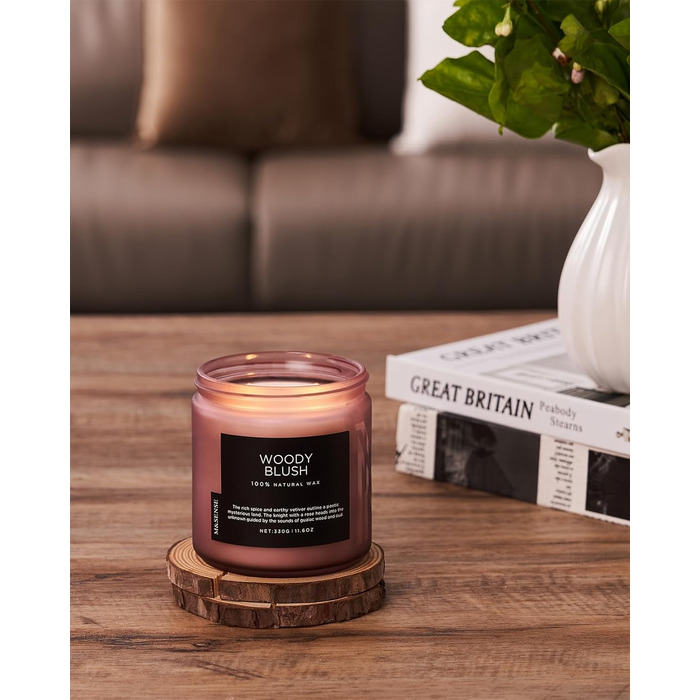 Ароматичні свічки M&SENSE з кавою у скляній банці з 2 гнітами 330 г, час горіння 70 годин, свічка з натурального соєвого воску для спальні, кухні, декору дому, подарункова свічка для чоловіків та жінок, смажена кава (коричнева)