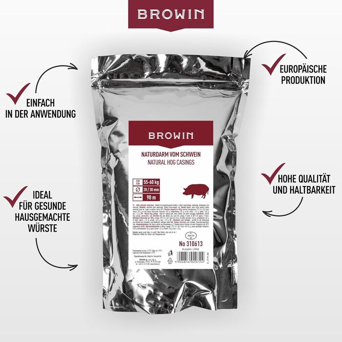 Натуральна оболонка для ковбас Натуральна оболонка вищого сорту для домашньої ковбаси, ялівцевої ковбаси, білої ковбаси, сардельки (калібр 18/20 мм, 91 метр, овеча оболонка)