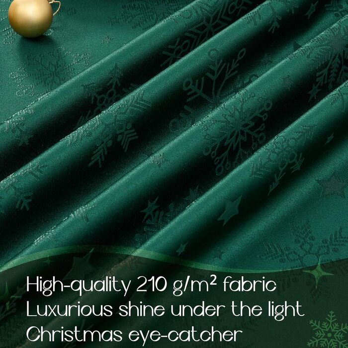 Велика різдвяна скатертина Romanstile, яку можна прати та вона водовідштовхувальна, жакардові зірки та сніжинки, квадратна скатертина XXL для зими, різдвяної прикраси, вечірки, Різдва (140 x 240 см, темно-зелена)