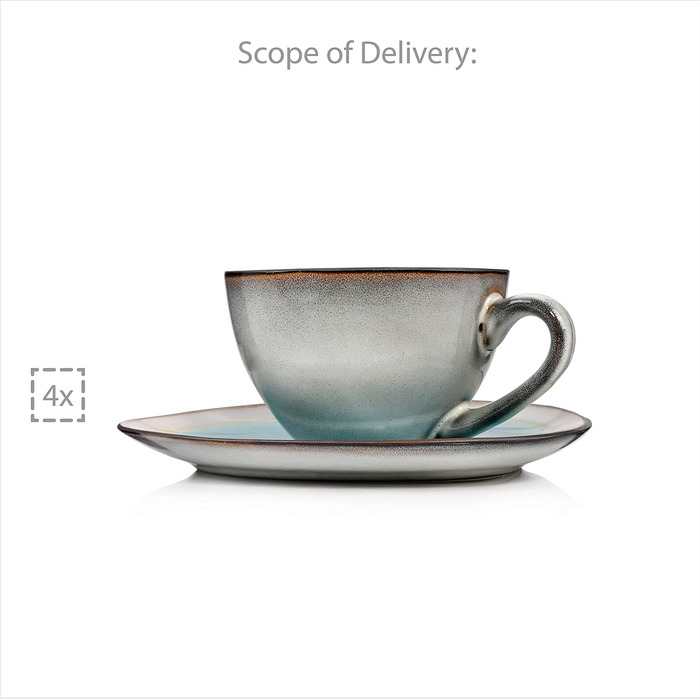 Співачка Набір чашок для кави Capri з блюдцями, набір чашок з керамограніту з 8 предметів, сучасний вінтажний дизайн Набір кавових чашок 230 мл 8 шт.