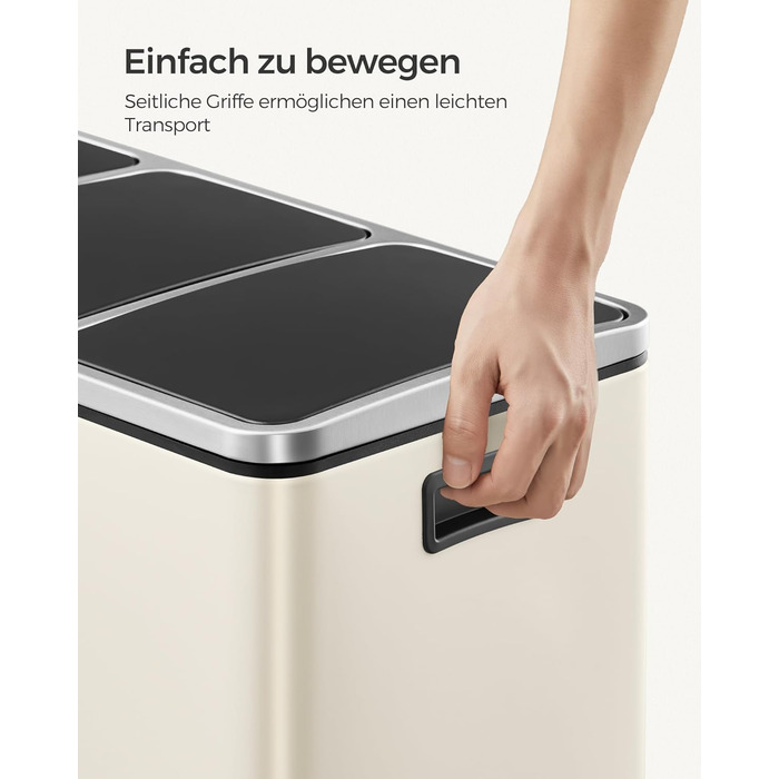 Кухонний кошик для сміття, 3 x 18 л, система розділення сміття, 3 відділення, включаючи 15 мішків для сміття, відро для сміття, відро для сміття на педалі, для перероблених відходів, органічних відходів, з кришкою, LTB54BK (пісочно-бежевий)