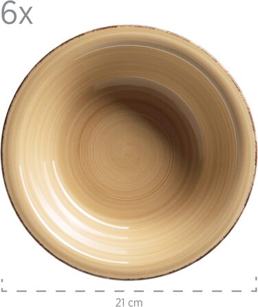 Набір тарілок на 6 осіб у сучасному вінтажному стилі, сервіз із 12 предметів, ручний розпис, керамограніт (бежевий)