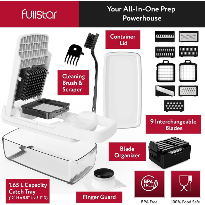 Овочерізка для овочів 9-в-1 біла fullstar