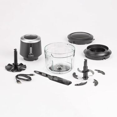 Акумуляторний подрібнювач з 4 лезами з нержавіючої сталі, гнучкий і готовий до використання в будь-якому місці, до 60 хв. Час роботи, 2 300 об/хв, універсальні аксесуари