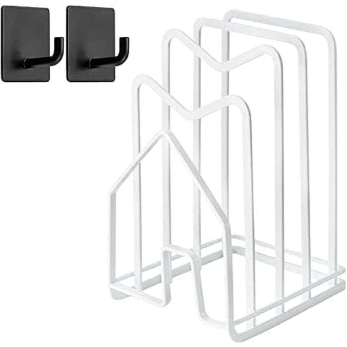 Держатель крышки кастрюли для кухонной столешницы, 12,5 x 14,5 x 21,5 см (белый с 2 клейкими крючками) LINFIDITE