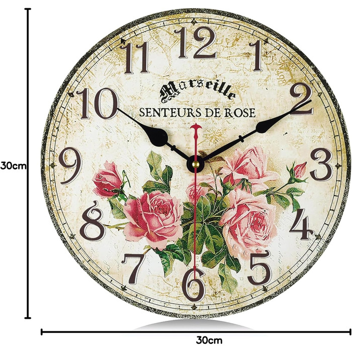 Безшумний настінний годинник Фіолетовий вінтажний, ретро дерев&39яний настінний годинник у стилі шеббі-шик Прикраса без цокання для вітальні, спальні, кухні, офісу 30 см (рожевий)