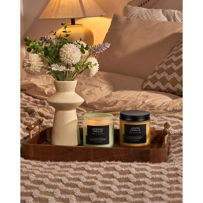 Ароматичні свічки M&SENSE Кава у скляній банці з 2 гнітами 330 г, час горіння 70 годин, свічка з натурального соєвого воску для спальні, кухні, декору дому, подарункова свічка для чоловіків та жінок, смажена кава (океанський бриз)