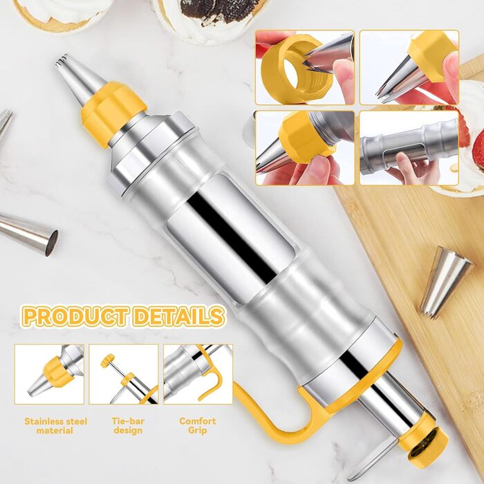 Шприц кондитерський з насадками для декору тортів і кексів, жовтий Erzekrim