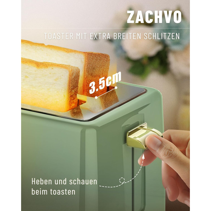 Тостер 850 Вт на 2 скибочки, зелений ZACHVO