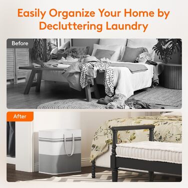 Кошик для білизни Lifewit з 2 предметів 60 л Мішок для білизни, Ящик для білизни Контейнер для білизни Збірник білизни Комод для білизни Кошики для білизни для квартири, гуртожитку, Караван Пральня, сірий і білий 2 x 60 л