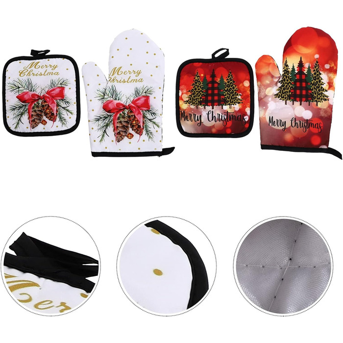 Різдвяний набір з 2 прихваток та 2 рукавичок для духовки, 4 предмети, різнокольоровий Cabilock