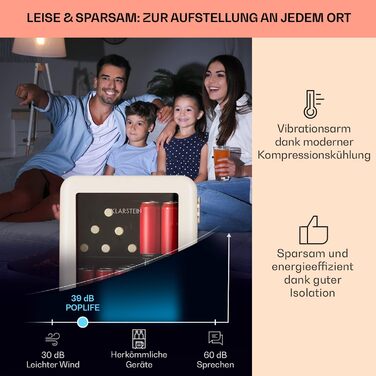 Міні-холодильник зі скляними дверцятами 48 л кремовий Klarstein