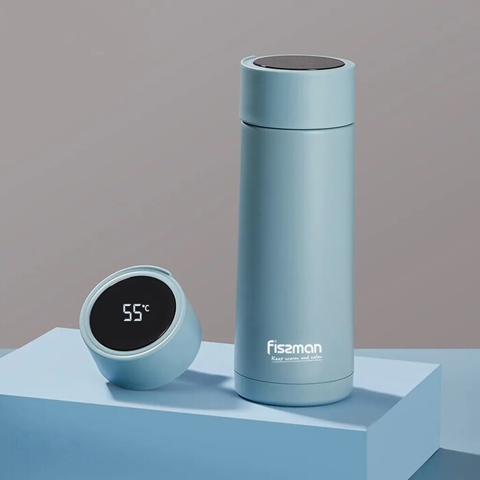 Термос Fissman 390 мл колір голубий нержавіюча сталь (9867)