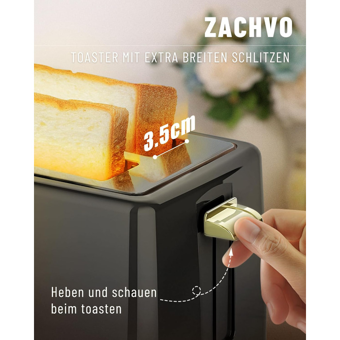 Тостер на 2 скибочки, тостер ZACHVO з підігрівом булочок, 6 рівнів підрум&39янювання, 850 Вт, знімний піддон для крихт, світлодіодний екран, високий підйом, розігрів, розморожування, функція скасування