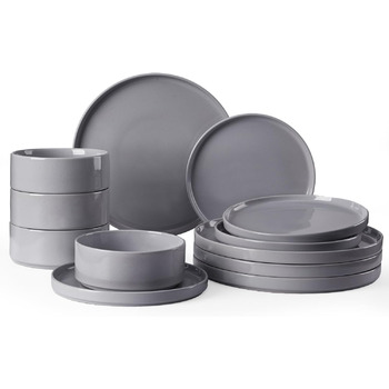 Набір посуду Richmount Nebula для 6 осіб, набір тарілок та мисок із 18 предметів, набір посуду з крапчастої кераміки, можна мити в мікрохвильовій печі та посудомийній машині, сервіз Nebula для 6 осіб (темно-сірий, сервіз Nebula для 4 осіб)