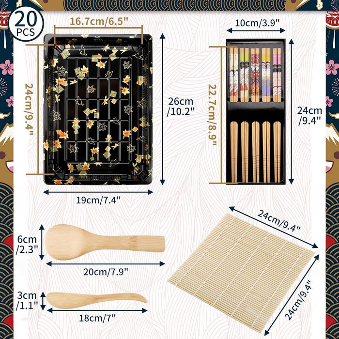 Набір для суші 20 предметів чорний Mbsomnus