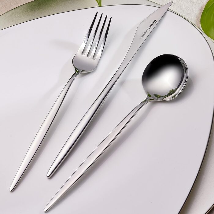 Новий набір столових приборів Karaca Porto Elegance з 60 предметів на 12 осіб, столові ложки, столові виделки, преміальна якість, здорові та гігієнічні, сучасний дизайн, тест набору столових приборів з нержавіючої сталі