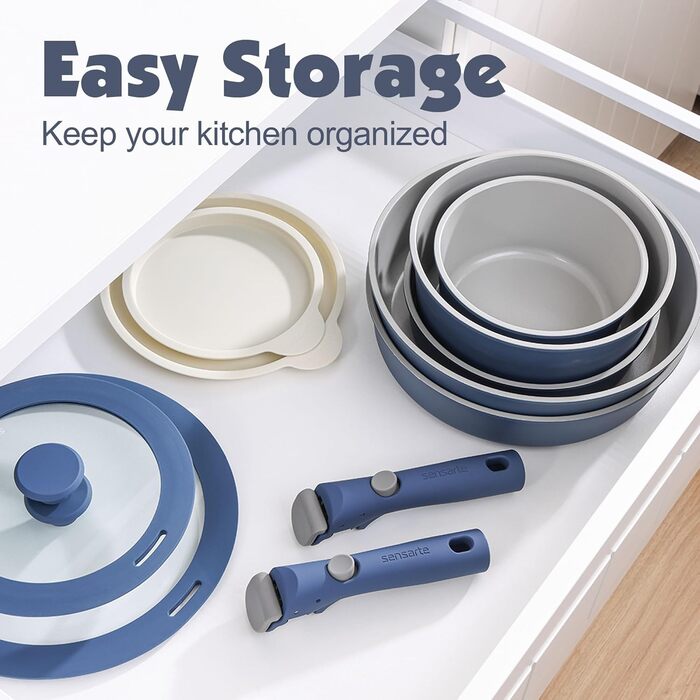 Набір кухонного посуду, 17 предметів, синій Sensarte