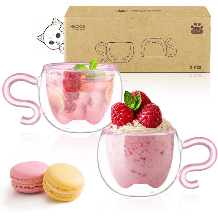 Двостінні милі келихи для лате макіато з різдвяною ялинкою 270 мл Кавова чашка Різдвяна кружка з ситечком для чаю з різдвяною ялинкою Чайні склянки для молока, льоду, різдвяні подарунки для жінок і дітей (тип 13 рожевий-130 мл*2, 130 мл*2)