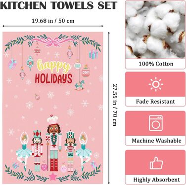 Набір із 4 кухонних рушників Arquiel &quotЗимова ялинка&quot, різдвяні кухонні рушники, декоративні, 100 бавовняні, абсорбуючі, подарунок на новосілля, 48 см x 70 см (Лускунчик рожевий, 48 см x 70 см, набір із 2 шт.)