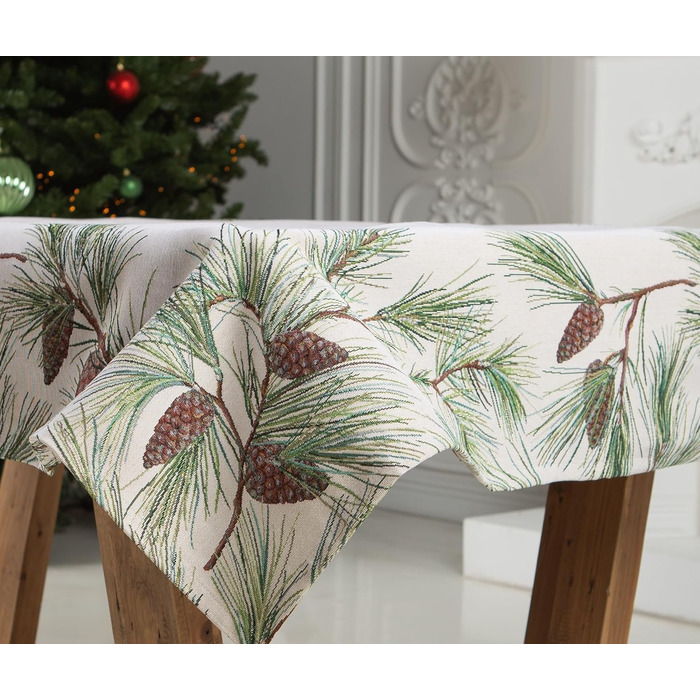Різдвяна гобеленова скатертина Home of Christmas Скатертина на Різдво та Новий рік (Соснові шишки (без блискіток), 140x180 см)