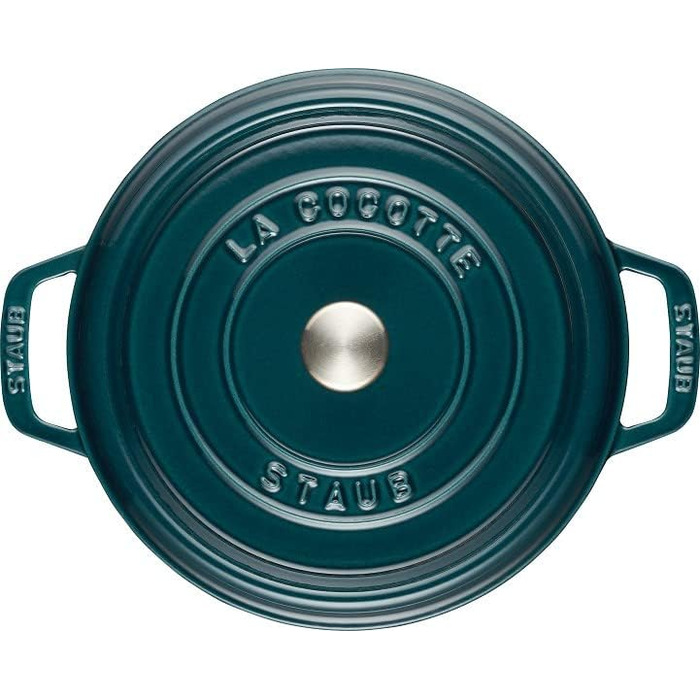 Чавунна жаровня/кокотниця STAUB, кругла 8,35 л, функція Ароматичний дощ для оптимального зволоження, для всіх типів варильних поверхонь, включаючи індукційні та духові шафи, (La Mer, 24 см)