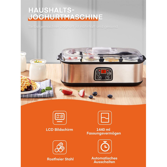 Йогуртниця з 8 баночками та кришками FOHERE