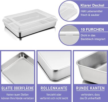 Форма для торта Herogo, глибоке деко з кришкою, 324x5 см, прямокутне деко з нержавіючої сталі Деко для випікання Жирна форма для випічки, ідеально підходить для лазаньї з тортом брауні, дзеркальне покриття та можна мити в посудомийній машині 31,5 x 24,5 x