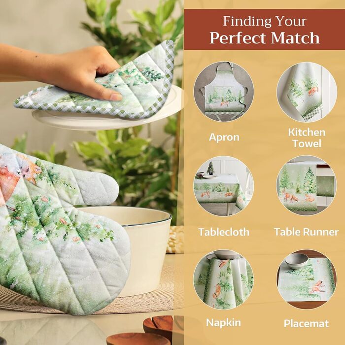 Рукавички для духовки Maison d&39 Hermine, підставки для каструль, 100 бавовна, термостійкі кухонні рукавички, рукавички для духовки (19 см x 33 см) та підставки для каструль (20 см x 20 см) для приготування їжі, Morzine - рукавички для духовки (19 x 33 с