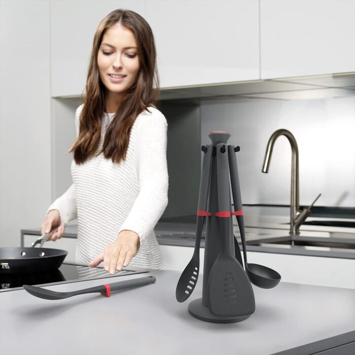 Набір кухонного приладдя, 5 предметів зі стійкою, сірий Duo Joseph Joseph