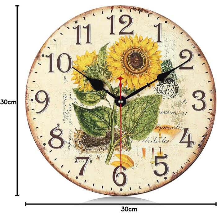 Безшумний настінний годинник Фіолетовий вінтажний, ретро дерев&39яний настінний годинник у стилі шеббі-шик Прикраса без цокання для вітальні, спальні, кухні, офісу 30 см (соняшник)