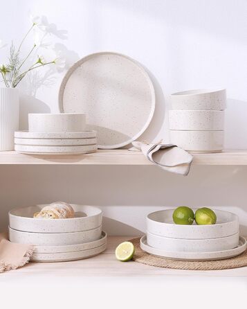 Набір посуду Richmount Nebula для 6 осіб, набір тарілок та мисок із 18 предметів, набір посуду з крапчастої кераміки, можна мити в мікрохвильовій печі та посудомийній машині, сервіз Nebula для 6 осіб (кремово-білі цятки, сервіз Nebula для 4 осіб)