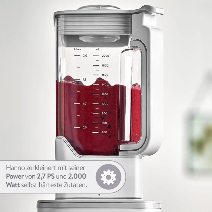 Високопродуктивний блендер SPRINGLANE Hanno Смузі-машина 2000 Вт 32000 об/хв з функцією самоочищення з буклетом рецептів і товкачем (білий, 1-й блендер)