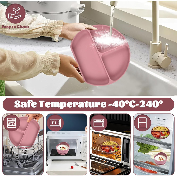 Набор детской силиконовой посуды, 5 предметов, розовый Hoseay