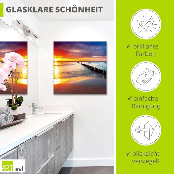 Настінний декор скляні картини настінна картина скляна картина цільна 40x40 см квадрат пляж море сонце карибський пейзаж узбережжя схід сонця морський S7LE (Балтійське море Пляж 2, 20Д x 20Ш см)