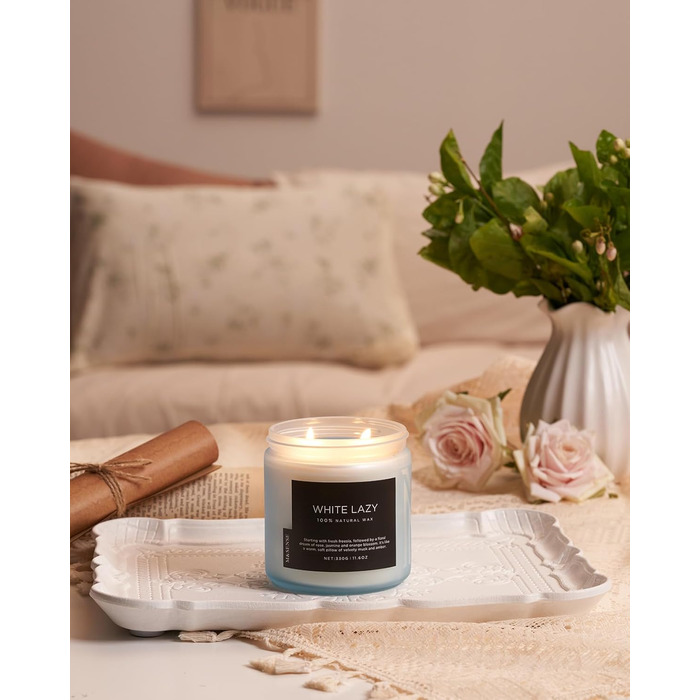 Ароматичні свічки M&SENSE з кавою у скляній банці з 2 гнітами 330 г, час горіння 70 годин, свічка з натурального соєвого воску для спальні, кухні, декору дому, подарункова свічка для чоловіків та жінок, смажена кава (біла лінива)