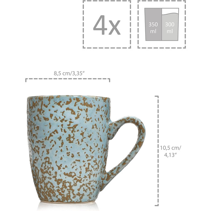 Набор кофейных кружек Singer Athens Набор кружек из 4 предметов для 4 керамических изделий, чайная кружка, расширяемая, с ручкой, повседневная, специальный завтрак, бранч, набор кружек на открытом воздухе Кофейная кружка 300 мл 4 шт.