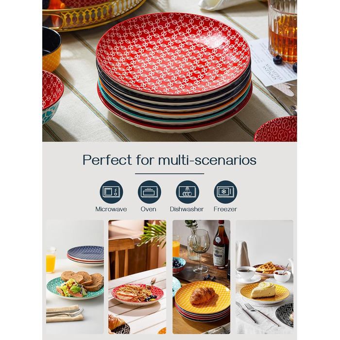 Столовая тарелка керамическая, набор обеденных тарелок 6 шт., набор разноцветных тарелок большой, фарфоровая паста салат набор тарелок, десертная тарелка, круглые сервировочные миски прочный для ужина Рождество (21,6 см), 26,7