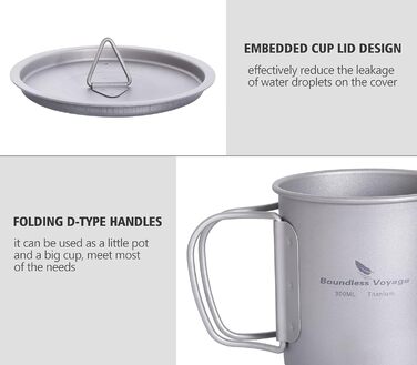 Безмежна подорож на відкритому повітрі 750 мл 800 мл 1100 мл 1300 мл Титанова каструля з кришкою Складна ручка для застави Кемпінг Піші прогулянки Пікнік Ультралегка портативна пляшка для води Чашка Кухоль Набір свиней (300 мл)