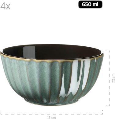 Набор посуды Confino серии MSER 931963 на 4 персоны в современном винтажном стиле, комбинированный набор из 20 предметов из керамики с черными вставками, керамогранит (бирюзовый)