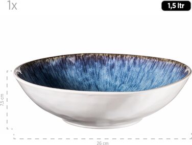 Набор из 9 замороженных мисок серии MSER из красивой керамики, 1 салатница, 4 миски для рамена и 4 миски для соуса, органические формы в винтажном виде, ручная глазурь, керамогранит, синий, 26