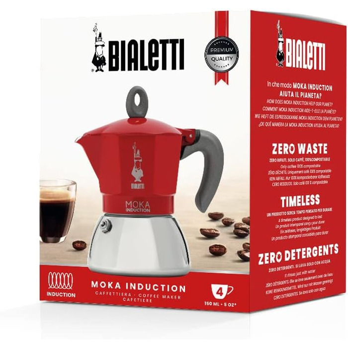 Кавоварка Moka Induction 150 мл на 4 чашки, червоний Bialetti