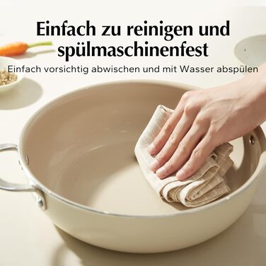 Сковорода с керамическим покрытием и стеклянной крышкой 28 см, бежевая Redchef