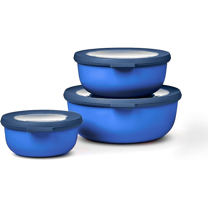 Набор из 3 предметов - Банки для хранения с крышкой - Подходит в качестве ящика для хранения, холодильника, морозильной камеры и посуды для микроволновой печи - 350 мл, 750 мл и 1250 мл - (Vivid Blue, набор 3 шт. (350, 750, 1250 мл))