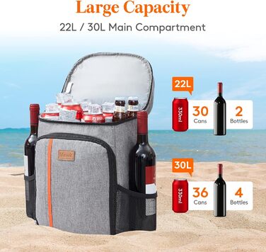 Герметичная сумка-холодильник Рюкзак Водонепроницаемый рюкзак для пикника Изолированная сумка для ланча для мужчин Женщины Работа Пикники Пляж Кемпинг Путешествия Активный отдых, серый серый M, 22L Cool Pack