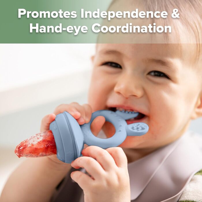 Годівниця для дитячого фруктового харчування Haakaa та міні-лоток для перекусів у морозильній камері, форми для морозива без бісфенолу А для безпечного самостійного годування немовлят, від 4 місяців (горохово-зелений) (небесно-блакитний)