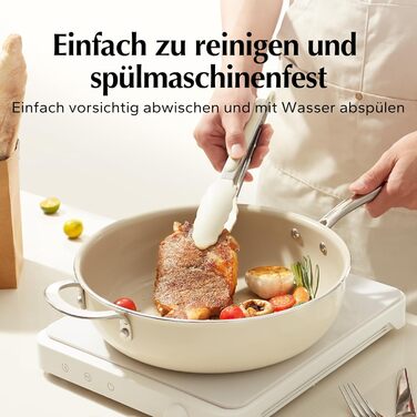 Сковорода с керамическим покрытием и стеклянной крышкой 28 см, бежевая Redchef