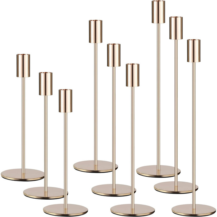 Набір із 6 свічників, канделябри-свічки 33/28/23 см, високі свічники, декоративні вінтажні металеві свічники для святкування днів народження, річниць, весіль, декору дому (чорний) Чорний - 6 шт. (золотий - 9 шт. )