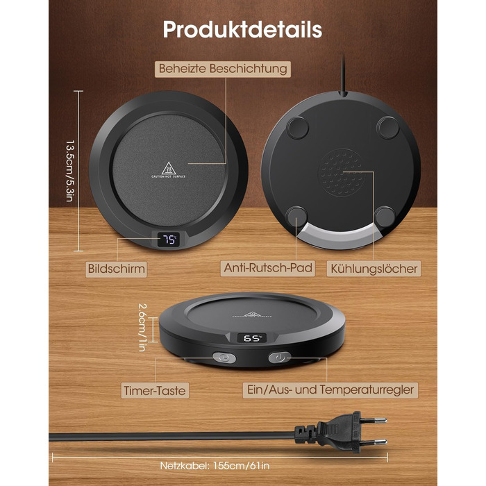 Подогреватель чашек с автоматическим выключением 2-12 часов, черный MXMZHXU